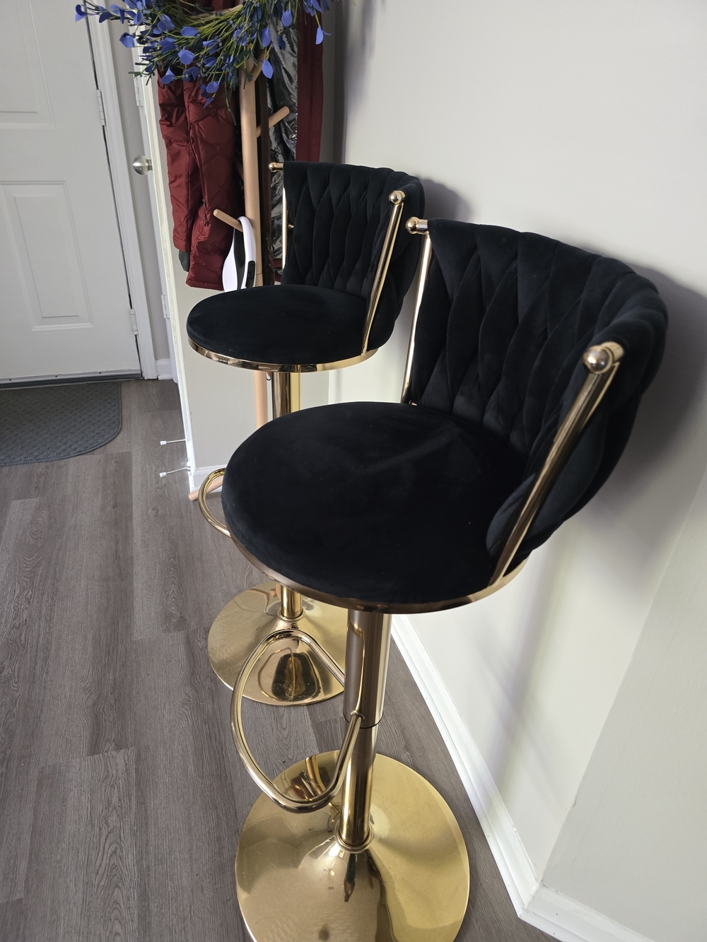 Black Velvet Gold-Frame Swivel Bar Stool - Modern Home Dining